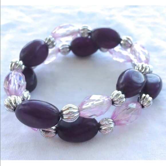 Purple and Silver Stretch Bracelets Party Birthday - Picture 1 of 2